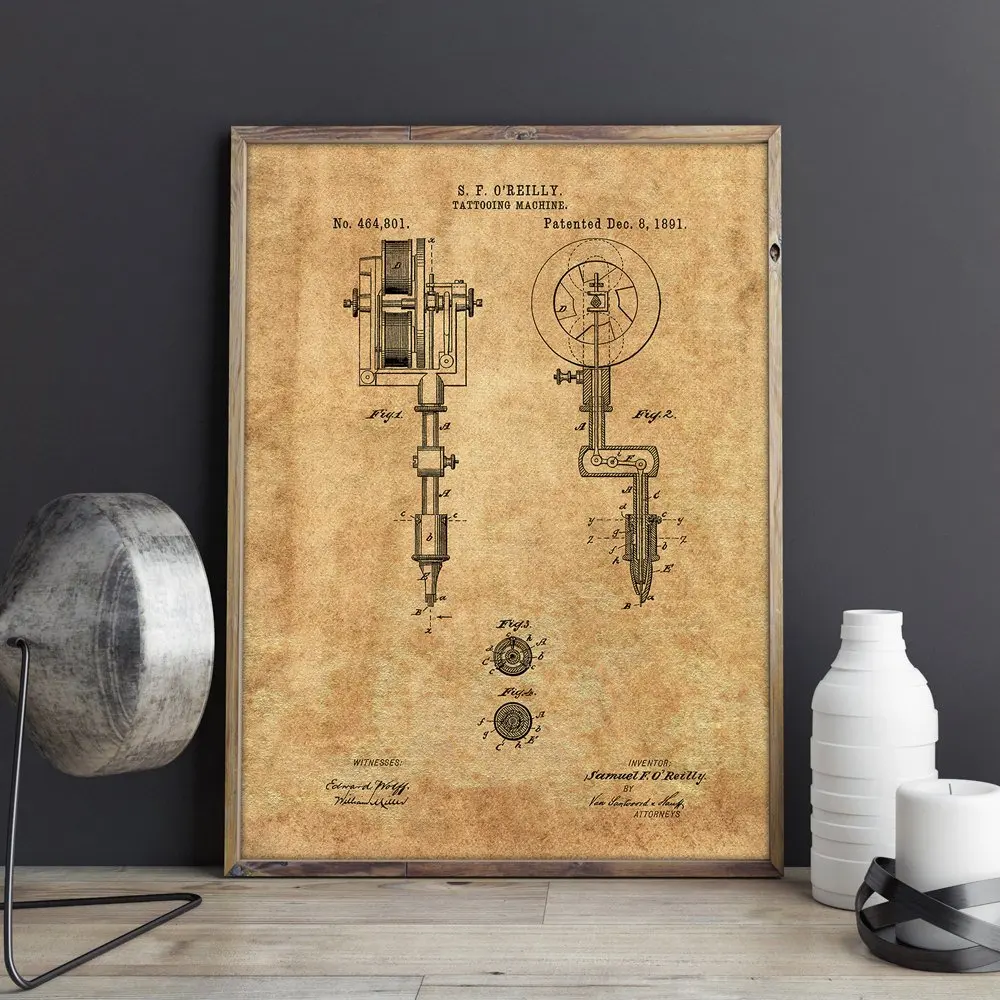 First Tattoo Machine Patent Poster Canvas Print