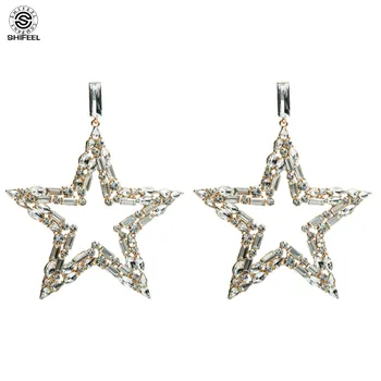 

SHIFEEL New Arrival Occident Bohemia Fashion Retro Acrylic Rhinestone Pentagram Star Big Earrings Long Pendients Women jewelry