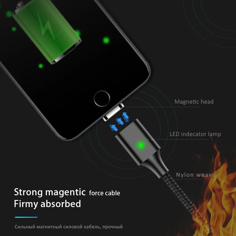 Магнитный зарядный кабель 2 в 1 со светодиодной подсветкой Micro USB м|Кабели для