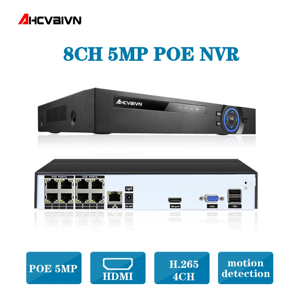 Видеонаблюдения H.265 PoE NVR 4, 8 канал для HD 1080 P IP Камера PoE 4CH 8CH PoE NVR 4MP 5MP 48 V 802.3af ONVIF 2,0 hiseeu DVR