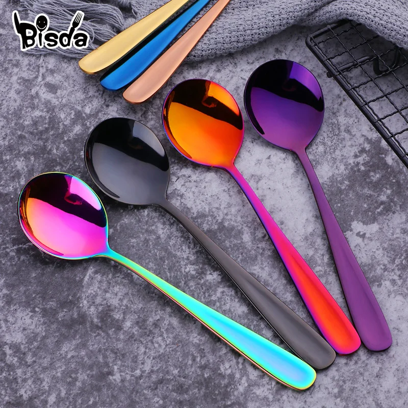 

2PCS Soup Spoon Stainless Steel Spoons Round Shape Short Handle Scoop Drink Spoon for Ice Cream Dessert Rice Salad Dinnerware