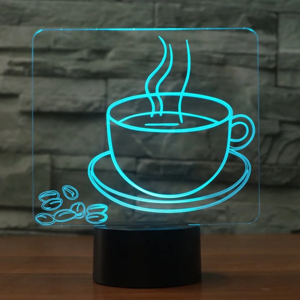 

3D Visual Table Lamp 7 Color Changing Hot Coffee Cup NightLight LED Bedside Light Fixture Gifts Sleep Lighting Restaurant Decor