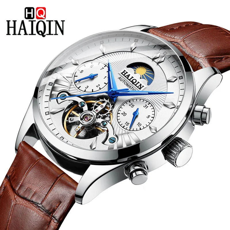 HAIQIN автоматические механические часы для мужчин водонепроницаемые деловые наручные часы из нержавеющей стали мужские часы с календарем новые спортивные часы для мужчин - Цвет: ZL Silver White