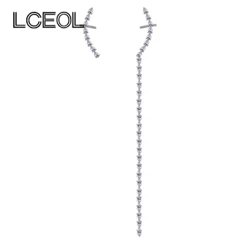 

LCEOL Fashion Statement Style Hyperbole Design Asymmetric Clip Zircon Earrings for Women Dangle Tassel Long Chain Drop Earring