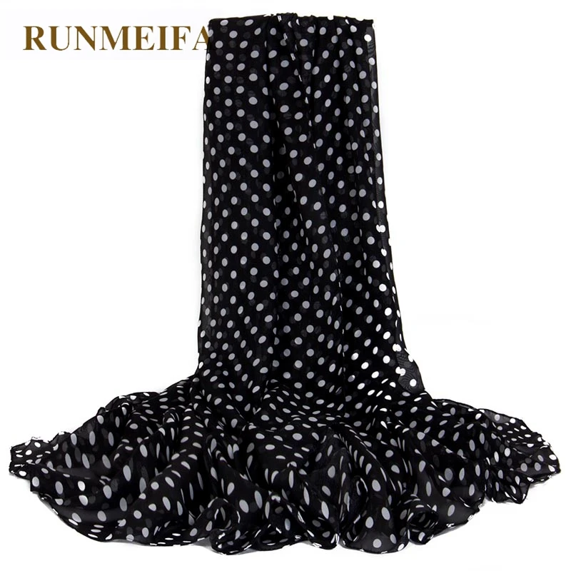

RUNMEIFA Beach Scarf Pareo Summer Chiffon Solid Dot Printing Silk Scarf Oversize Sunscreen Beach Shawl foulard Female Scarves