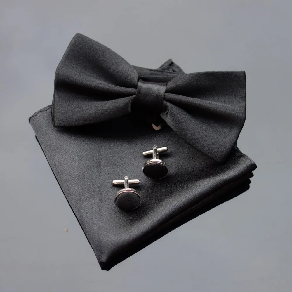 Ikepeibao классические черные атласные комплекты с галстуком бабочкой Hanky мужские