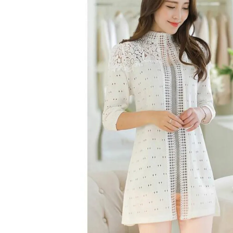 Spring autumn sexy hollow out long cardigan women casual long sleeve rainbow sweater plus size women clothing ladies jumpers