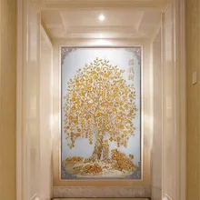 Пользовательские 3D ткани текстильные обои для стен ткань фрески матовый шелк Прихожая Коридор китайские деньги дерево украшения дома