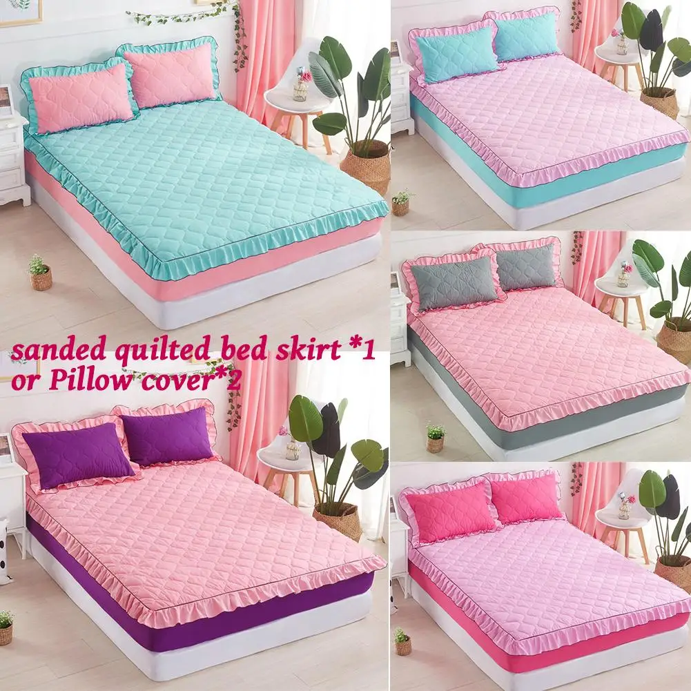 

Pink And Purple Sanded Peatchwork Bed Skirt Polyester Mattress Cover Petticoat 150*200cm Bed Skirts Bedspread bedding sets