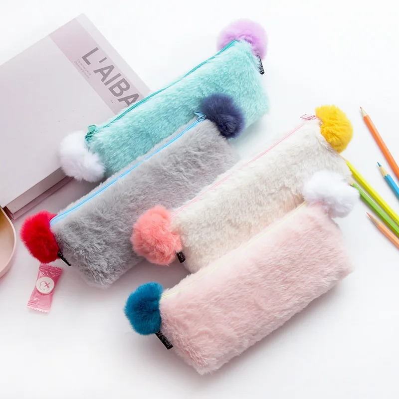 

Kawaii Plush Pencil Case for girls Cute Hairball pencil box Stationery Pouch Storage pen bag gift School Supplies Zakka