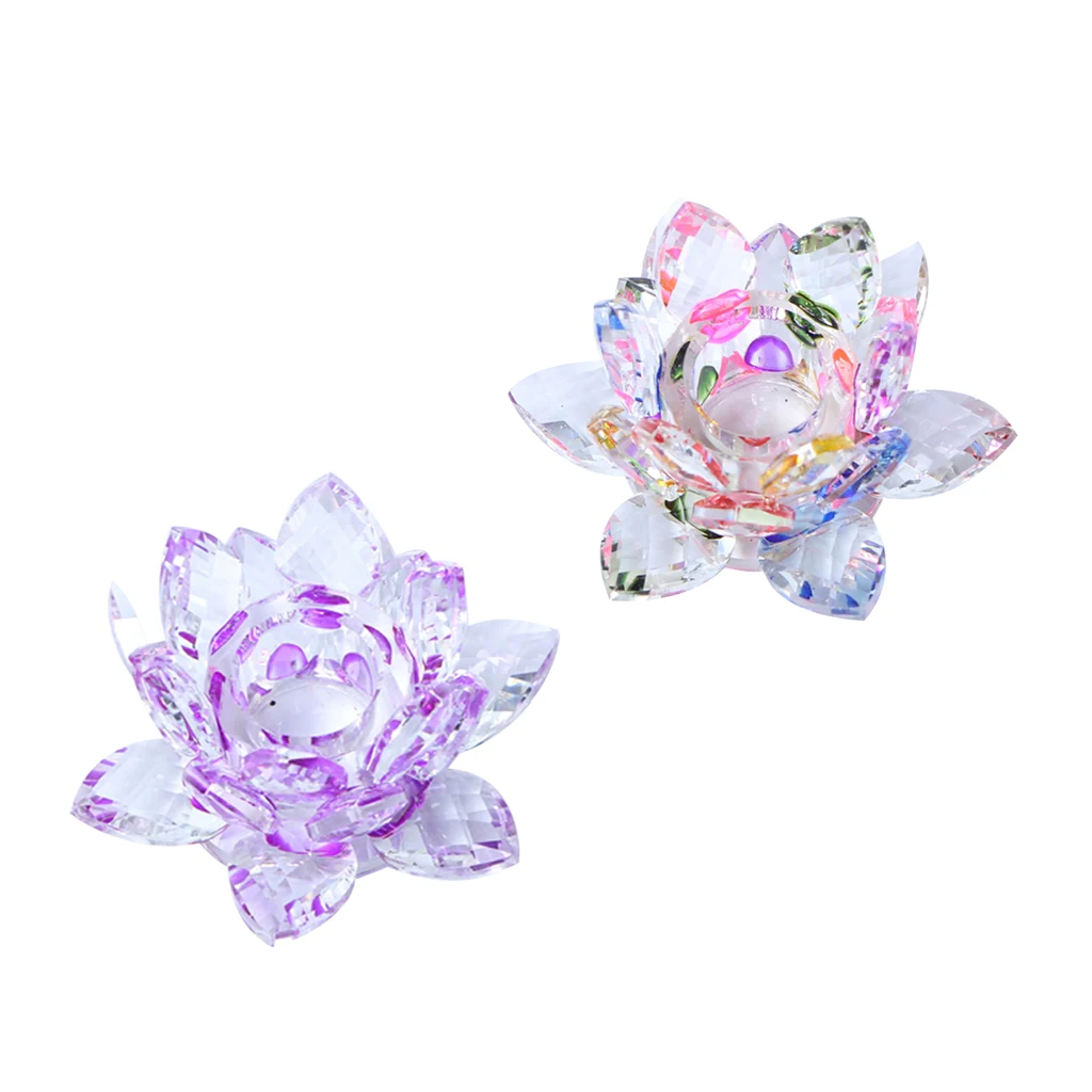 2 Pieces Buddhist Transparent Crystal Lotus Flower Votive Tealight Candle Holder Candlestick Home Kitchen Decor Ornaments