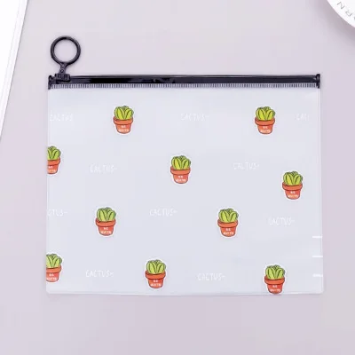 2018 New Arrival Hot Cactus Transparent PVC A5 File Folder Document Filing Bag Stationery Bag for student kids pencil case box