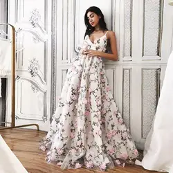 2019 милое цветочное ТРАПЕЦИЕВИДНОЕ вечернее платье с двойным v-образным вырезом длиной до пола длинное официальное вечернее платье 3D