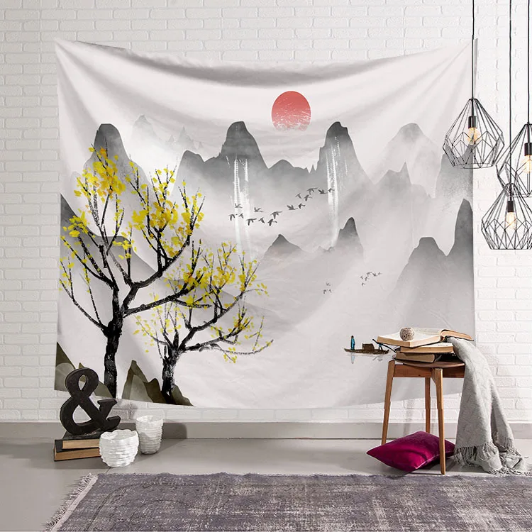 Гобелен в китайском стиле, тканевый Декор, сезонный гобелен, Настенное подвесное одеяло, пляжное полотенце, большой коврик для йоги, 200x150 см, покрывало, ковер - Цвет: D