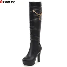 ASUMER/ горячая распродажа; Новое поступление; женские ботинки с круглым носком; Цвет черный, белый, розовый; теплые зимние сапоги до колена