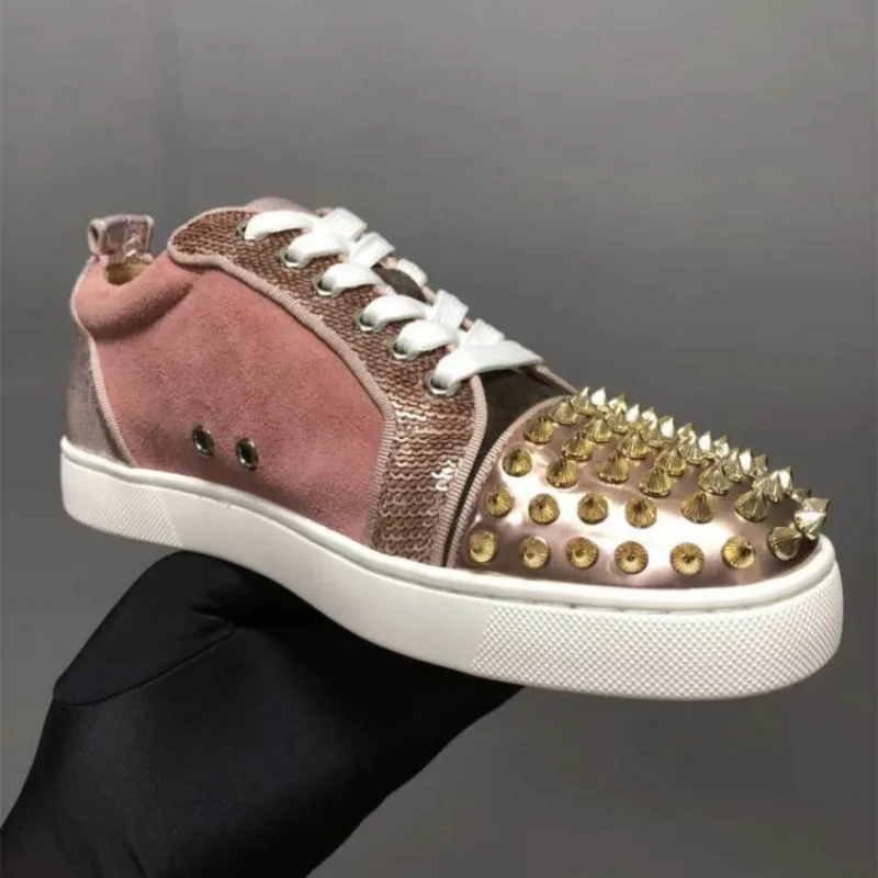 

Patchwork Women's Sneakers Rivets Studded Woman Casual Shoes Low Top Luxury Platform Lace-up Ladies Shoes Zapatillas Mujer