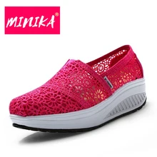 Minika Women Walking Shoes Breathable Sport Sneaker Slip On Summer Mesh Shoes Ladies Outdoor Height Increasing Shoes#B2549