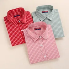Brand Women s Plaid Blouse Cotton Women Long Sleeve Tops Ladies Red Plaid Shirt Female Tartan