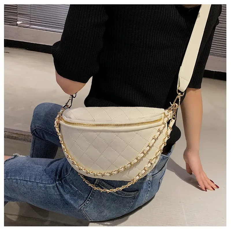 FUNMARDI جديد الماس شعرية Crossbody حقائب للنساء حقائب كتف سلسلة تصميم بو الجلود المرأة حقيبة منقوشة حقيبة صدر للرجال WLHB1903