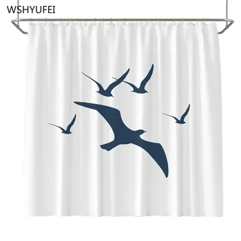

Direct home bathroom big copper buttonhole digital Mediterranean wind nautical sailor printing waterproof shower curtain