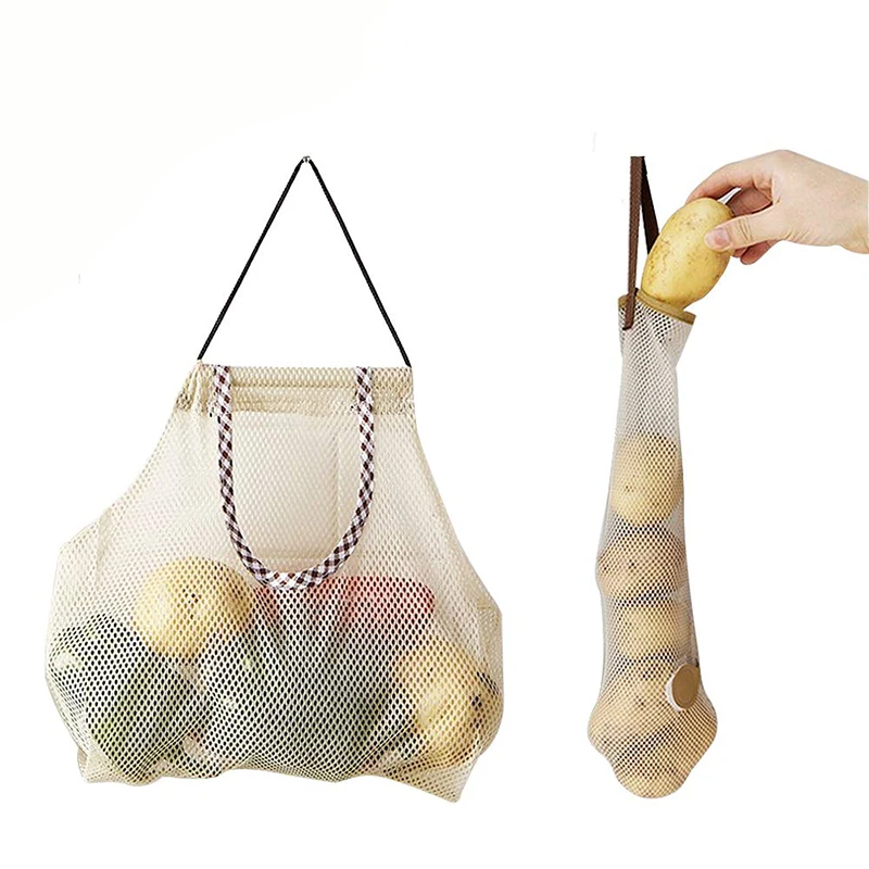 

Long Hanging Mesh Storage Bags Reusable Net Tote Bags for Fruit Vegetable Garlics Potato Onions Pepper Organizer Kitchen Tools