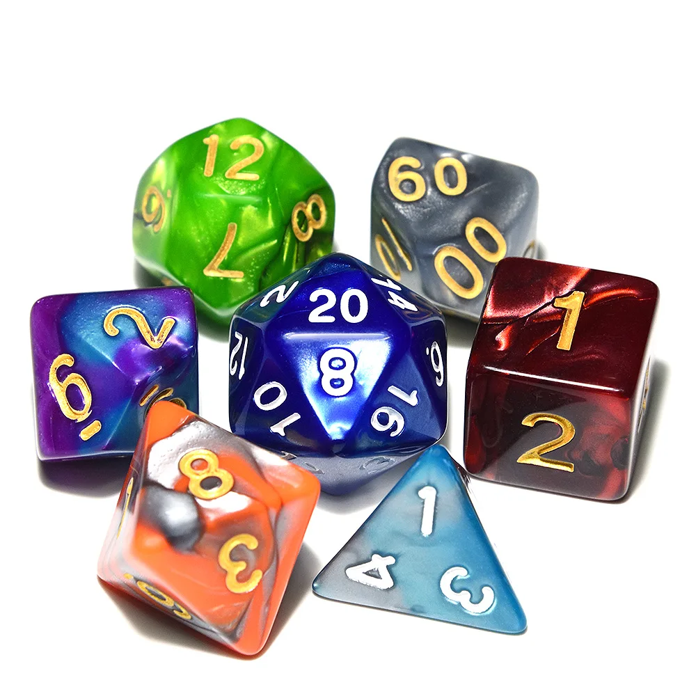 Многогранных DnD смешанные цветные кости 7 шт./компл. для RPG Подземелья и Драконы настольные игры D4, D6, D8, D10, D %, D12, D20