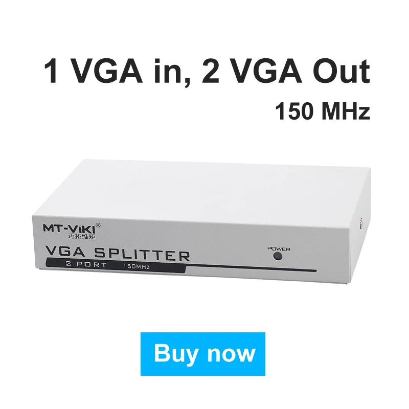 

MT-VIKI Maituo VGA Splitter 1 Input 2 Output Video Distributor 1 Computer Connects 2 Monitors Same Image MT-1502