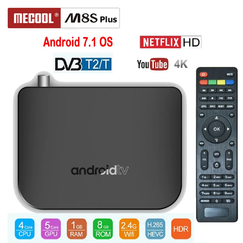 MECOOL DVB-T2/T Android ТВ Box Amlogic S905D 4 ядра 1 GB 8 1080 p HDR10 K Youtube Google Play Store Netflix M8S плюс DVB T2 |