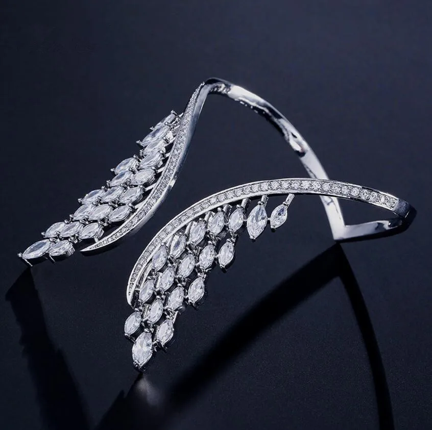 

Classic Design Feather Wing AAA Cubic Zircon Rose Gold Color Engagement Open Bangle For Bridal Party Jewelry BP2088