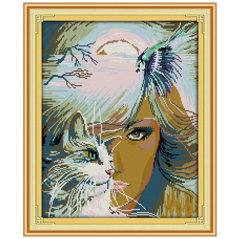 

Girl and Cat (2) Patterns Counted Cross Stitch 11CT 14CT Cross Stitch Sets Chinese Cross-stitch Kits Embroidery Needlework