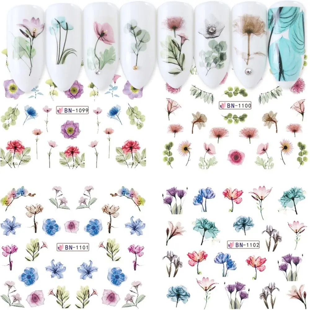 

1 Set Mixed Design Nail Art Sticker Set Colorful Flower Water Decal Slider Wraps Decor Manicure