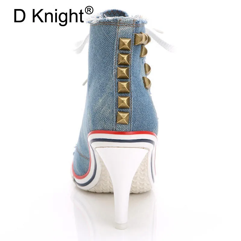 2018 Winter Women Ankle Boots New Autumn Rivet High Heel Shoes Woman Sexy Pointed Toe High Heels Big Size 40 Lace Up Boots Girls (6)