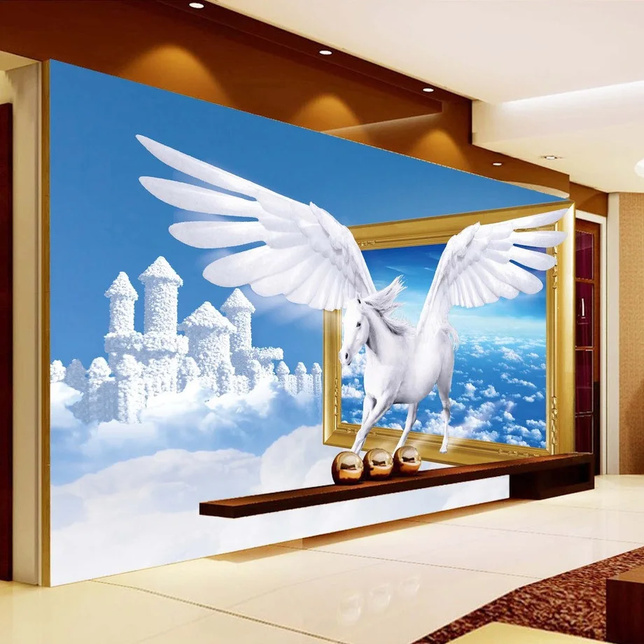 Custom-Photo-Wallpaper-3D-Creative-Art-Blue-Sky-White-Clouds-White-Horse-Wall-Mural-Wallpaper-Living (2)