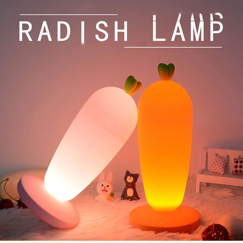 Novelty Little Cute Girl Radish Night Light Touch USB Charging Bedside Table Lamp Atmosphere Eyes Protection Decorative Light (4)