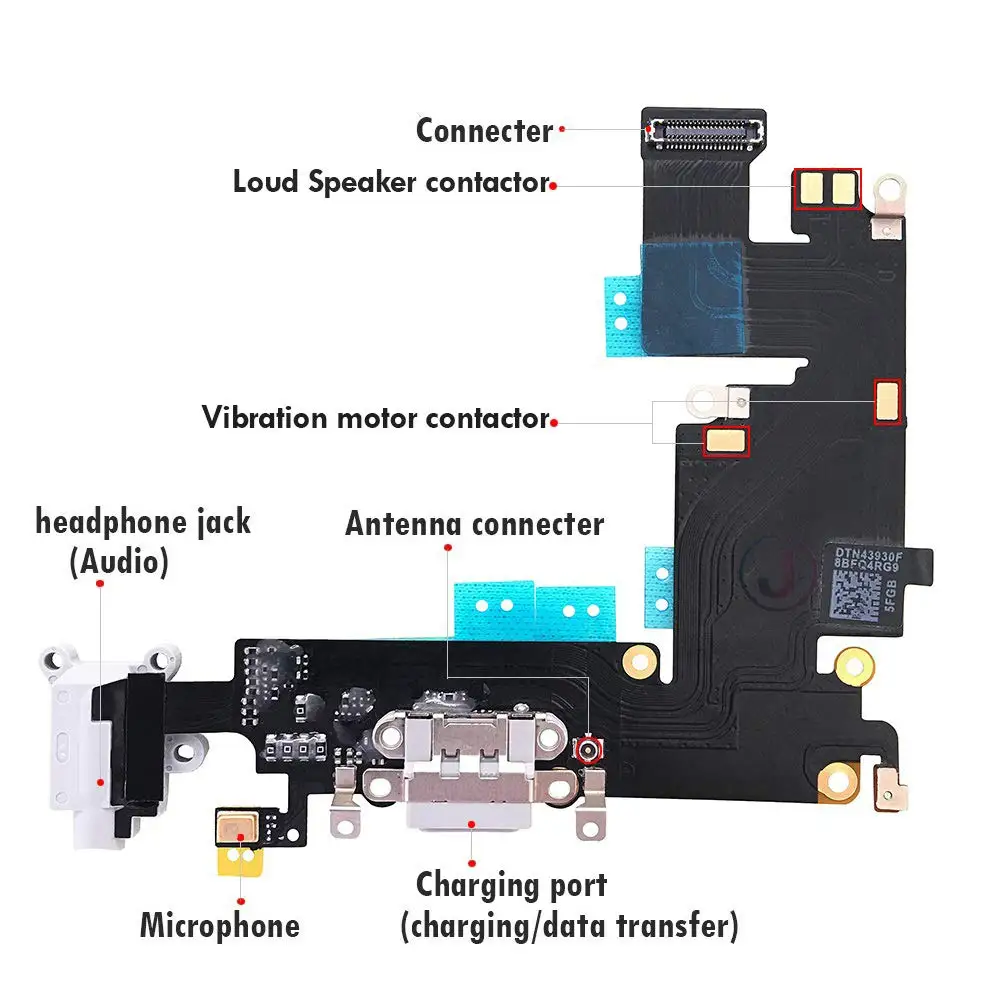 10 pcs for iPhone 6 Plus Charging Port Dock Connector Flex Cable w Microphone Headphone Audio Jack Port Replacement