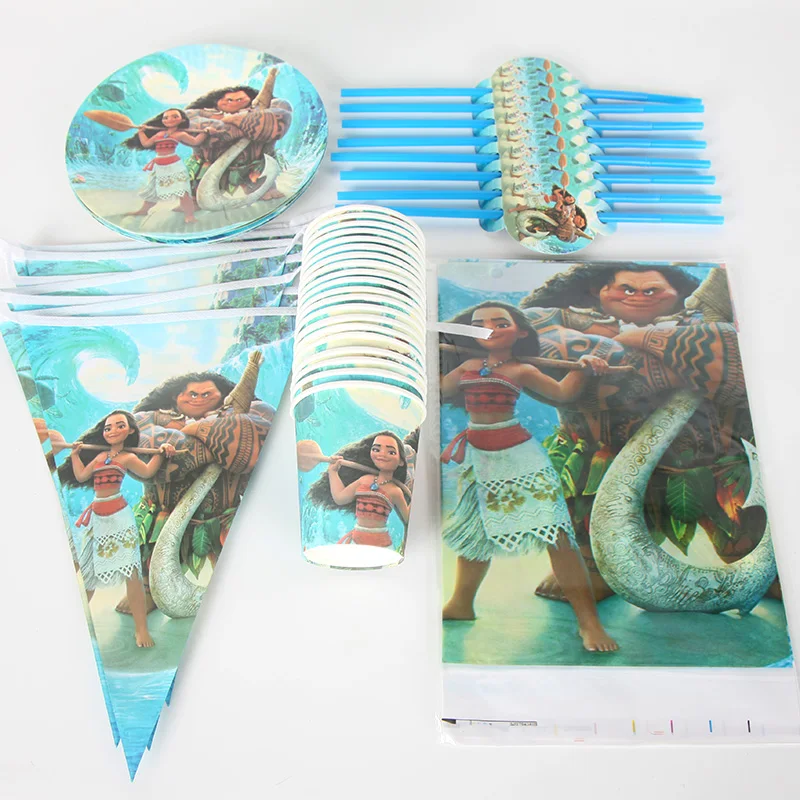 

Maui 71pcs/lot Moana Movie Theme Tableware Sets Plate+Cup+tablecloth+Banner+Straw Kid's Birthday Party Supplies Decor