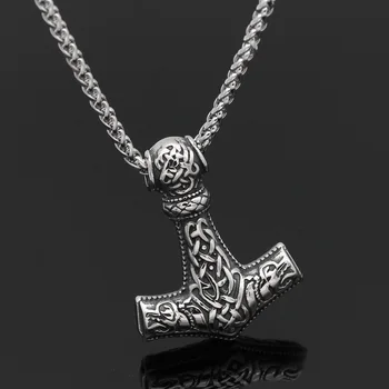 

316L Stainless Steel Norse God Viking Odin Wolf THOR'S HAMMER MJOLNIR PENDANT Necklace