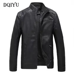 DQIYU новый бренд кожаная куртка Для мужчин модные мотоциклетные Кожаные куртки воротник молнии мужской Повседневное пальто Casaco Masculino