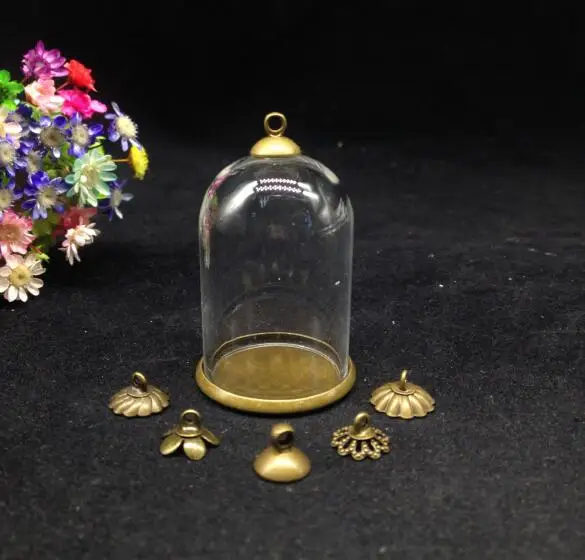 20pcs 38*25mm bell jars shape bronze plated glass bottles classic base cap set vial pendant handmade empty crystal finding