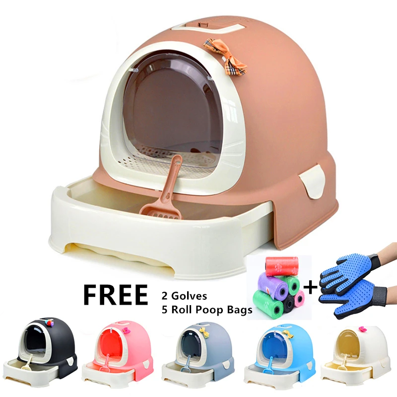 Indoor Cat Sandbox Kitten Litter Box Closed Tray Toilet Bedding