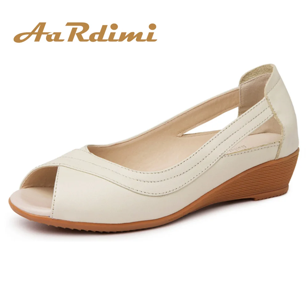 

AARDIMI Summer Genuine Leather Sandals Woman Fish Mouth Summer Sandals Ladies Casual Platform Wedges Comfort Mother Shoes