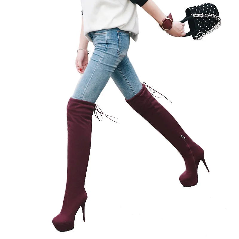 JK/брендовые дизайнерские ботфорты из флока; зимние сапоги на платформе; Лидер продаж года; женская обувь на резиновой подошве; пикантная женская обувь на очень высоком каблуке