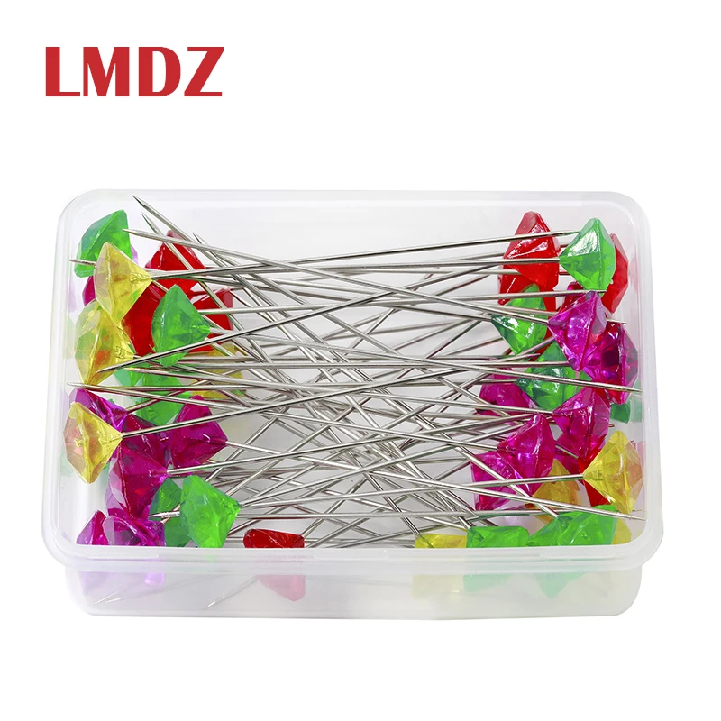 

LMDZ 100/50Pcs Sparkle Diamond Pins Crystal Head End Wedding Corsage Boutonniere Floral Bouquet Pins Sewing Pins with Clear Box