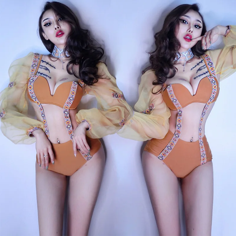

Sexy Stage Costume Women Bikini Jumpsuit Rave Outfit Pole Dance Clothing Nightclub Singer Bodysuit Dj Ds Gogo Dancewear DNV11006