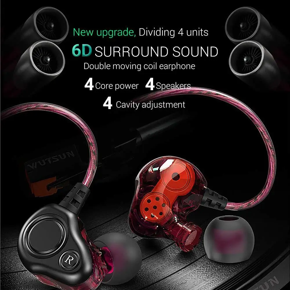 S200 Headphones 3 5mm Earphone Double Moving Circle Sports Stereo HIFI In ear Earpiece With Mic For Samsung Huawei Xiaomi IPhone