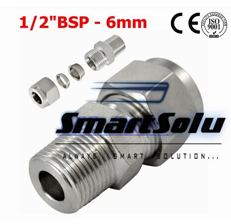 

Free shipping 1/2"BSP x 6MM Double Ferrule Tube Pipe Fittings Threaded Male Connector Stainless Steel New Good Quality