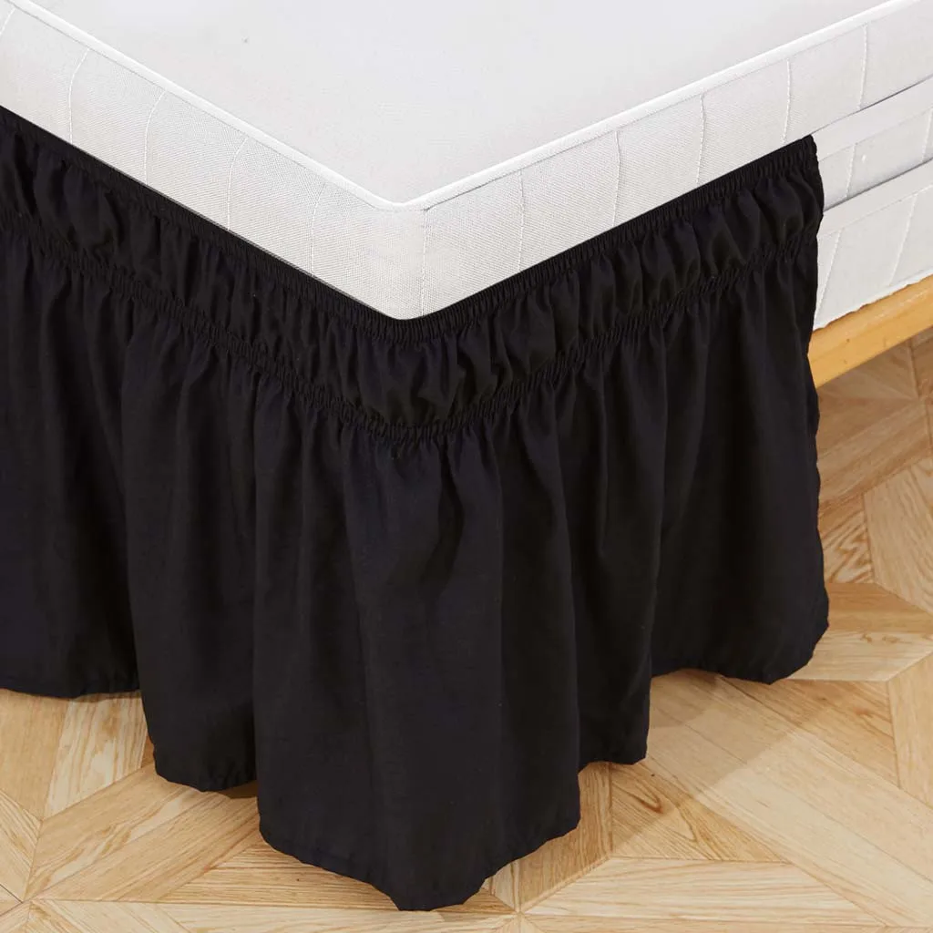 Черная кровать юбка матовая ткань покрывала кровати без поверхности кровати King queen размер эластичная полоса постельное покрывало