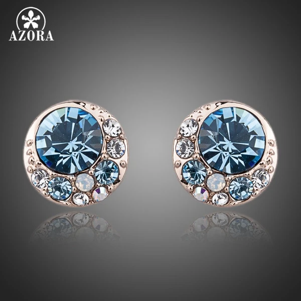 

AZORA Blue Eyes Rose Gold Color Stellux Austrian Crystal Round Stud Earrings TE0072
