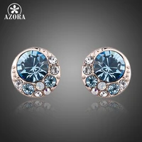 AZORA Blue Eyes цвета розового золота Stellux из австрийского кристалла, круглый серьги-гвоздики TE0072 - изображение