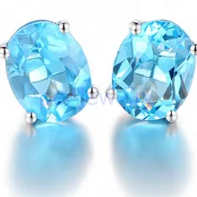 Серьги-гвоздики с натуральным голубым топазом,, 925 карат* 2 шт, серьги из стерлингового серебра пробы для мужчин или женщин# X99209